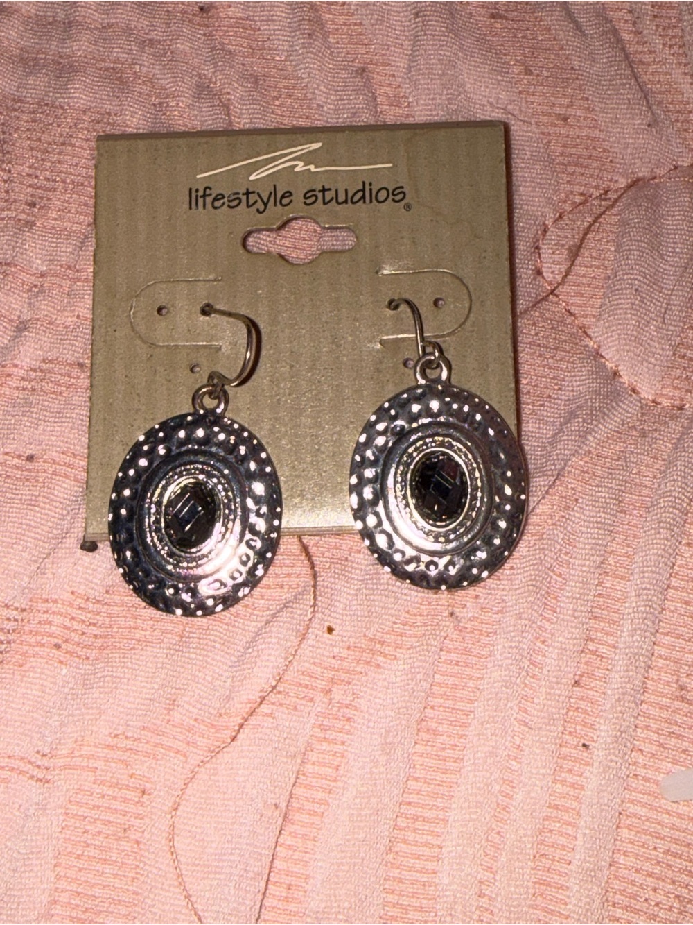 Lifestyle Studios Silver Oval Drop Earrings with Black Accent